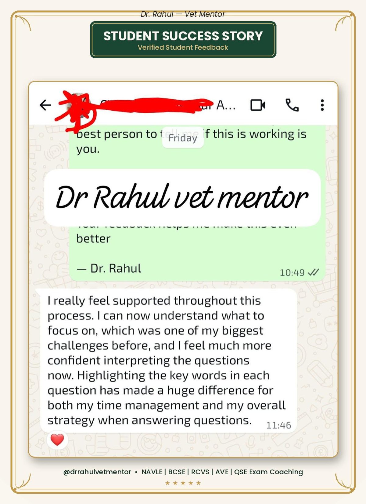 Student testimonial on feeling supported and understanding what to focus on during exam preparation
